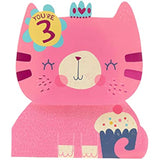Playful pink cat greeting card for 3rd birthday from UK Greetings, featuring a cute cartoon cat design.