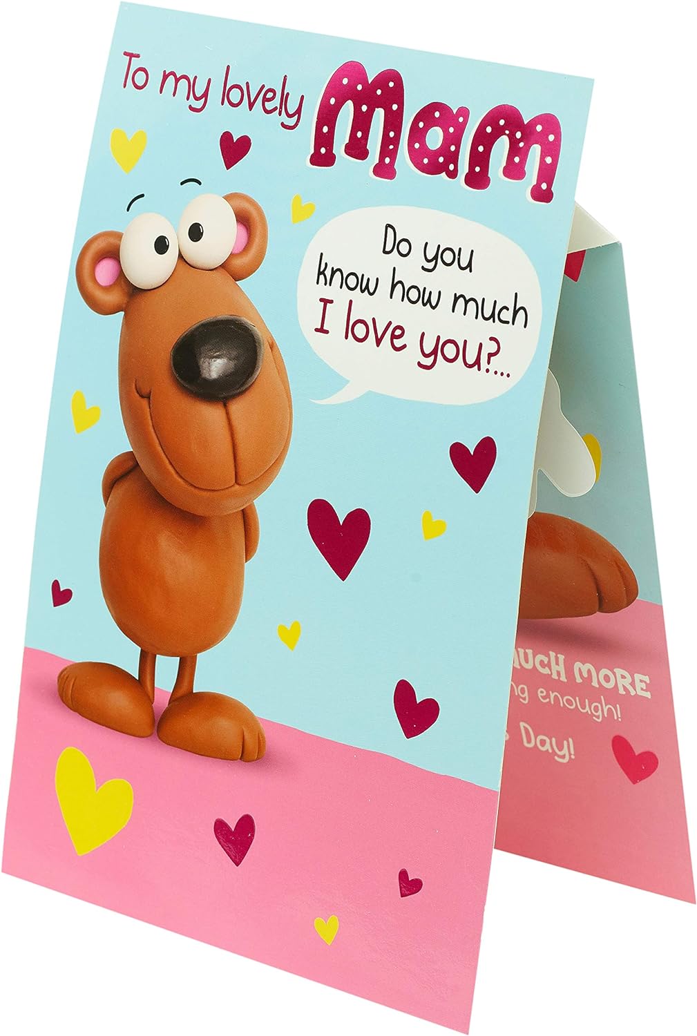 Pop-up design lovely Mam Mother's Day greeting card by UK Greetings with floral and heart details.