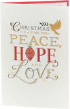 Religious Christmas greeting card with gold foil lettering and peaceful holiday scene, perfect for celebrating the festive season.