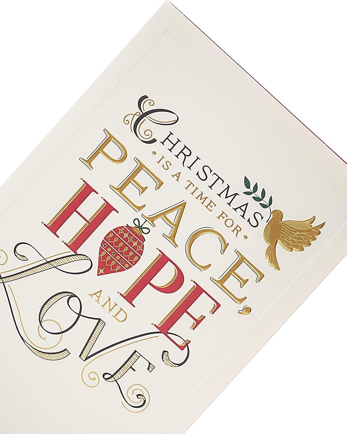 Religious Christmas greeting card with gold foil accents featuring a peaceful holiday message, by UK Greetings.