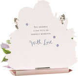 Greeting card featuring floral design, part of RHS 150cm Plant Support Stand collection, with UK Greetings branding.