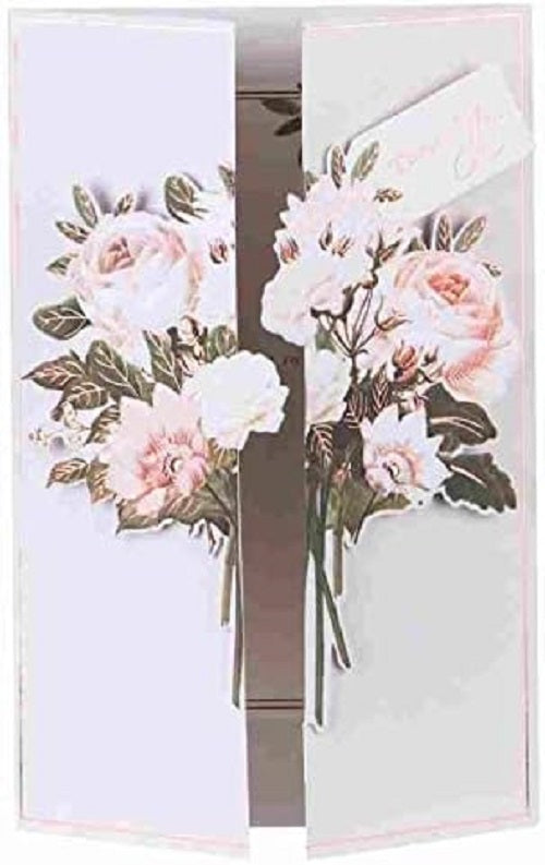 Elegant floral greeting card from UK Greetings with "Thank You" message, featuring colorful flower illustrations.