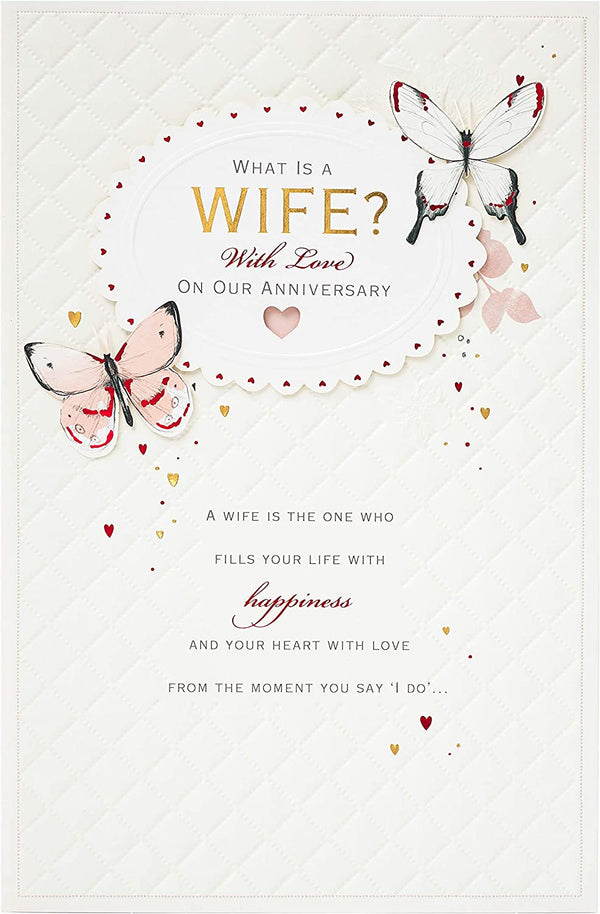 Romantic gold foil wife anniversary greeting card by UK Greetings with elegant design and heartfelt message.
