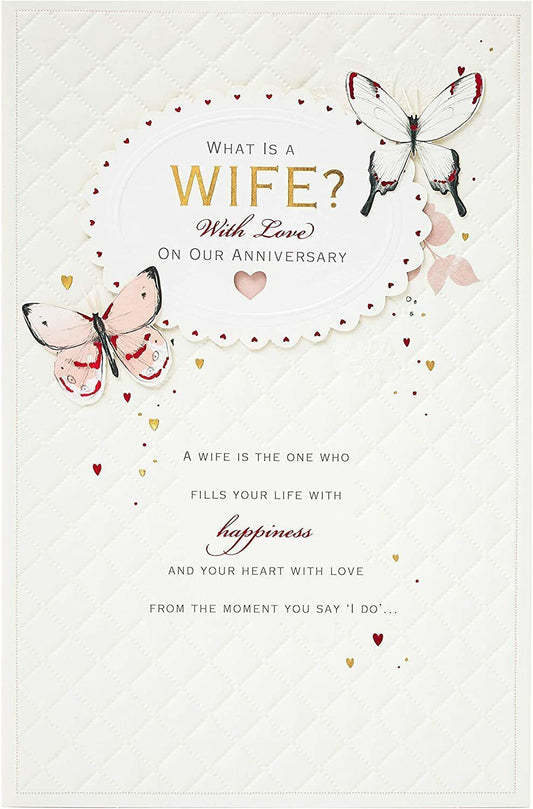 Romantic gold foil wife anniversary greeting card with elegant design from UK Greetings, featuring heartfelt message for special occasion.
