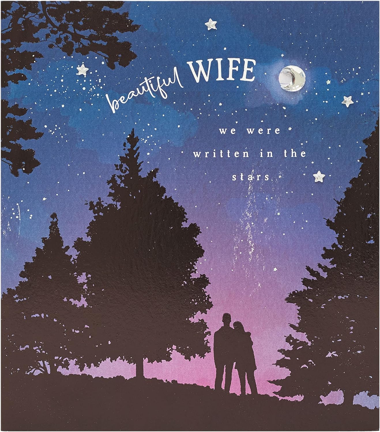 Romantic Starlit Design Wife Valentine's Day greeting card by UK Greetings, featuring a starry night pattern and heartfelt message.