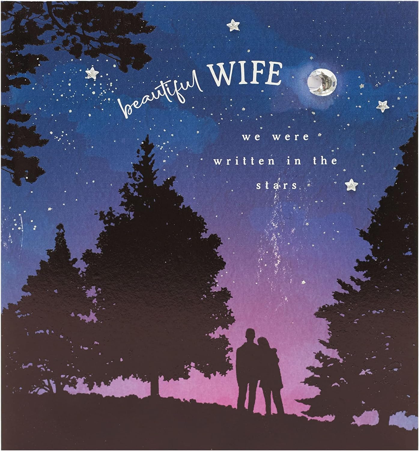 Romantic Starlit Design Wife Valentine's Day Greeting Card by UK Greetings featuring a starry night motif and heartfelt message.