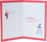 Festive Santa and Snowman Dad Christmas greeting card with red foil and glitter accents from UK Greetings.