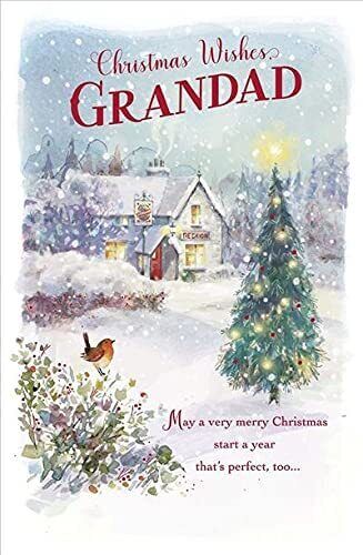 Scenic snowfall Christmas greeting card for grandad by UK Greetings, featuring winter landscape and festive holiday design.