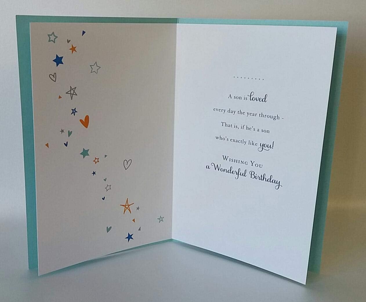 Sentimental Son birthday greeting card by UK Greetings featuring a loving verse and heartfelt design.