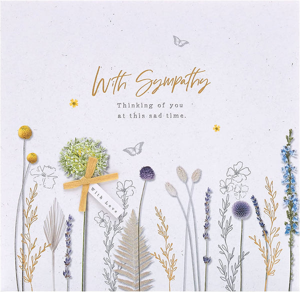 Serene Natural Gold Sympathy Card by UK Greetings featuring elegant gold accents and a peaceful design for condolence messages.