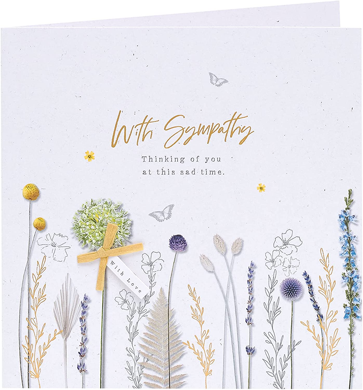 Serene Natural Gold Sympathy Card by UK Greetings featuring elegant floral design and heartfelt message for condolences.
