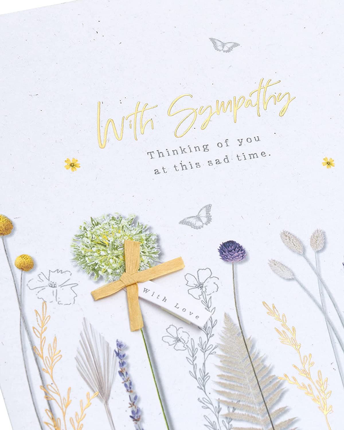 Serene Natural Gold Sympathy Card by UK Greetings featuring elegant design and heartfelt message for condolence occasions.