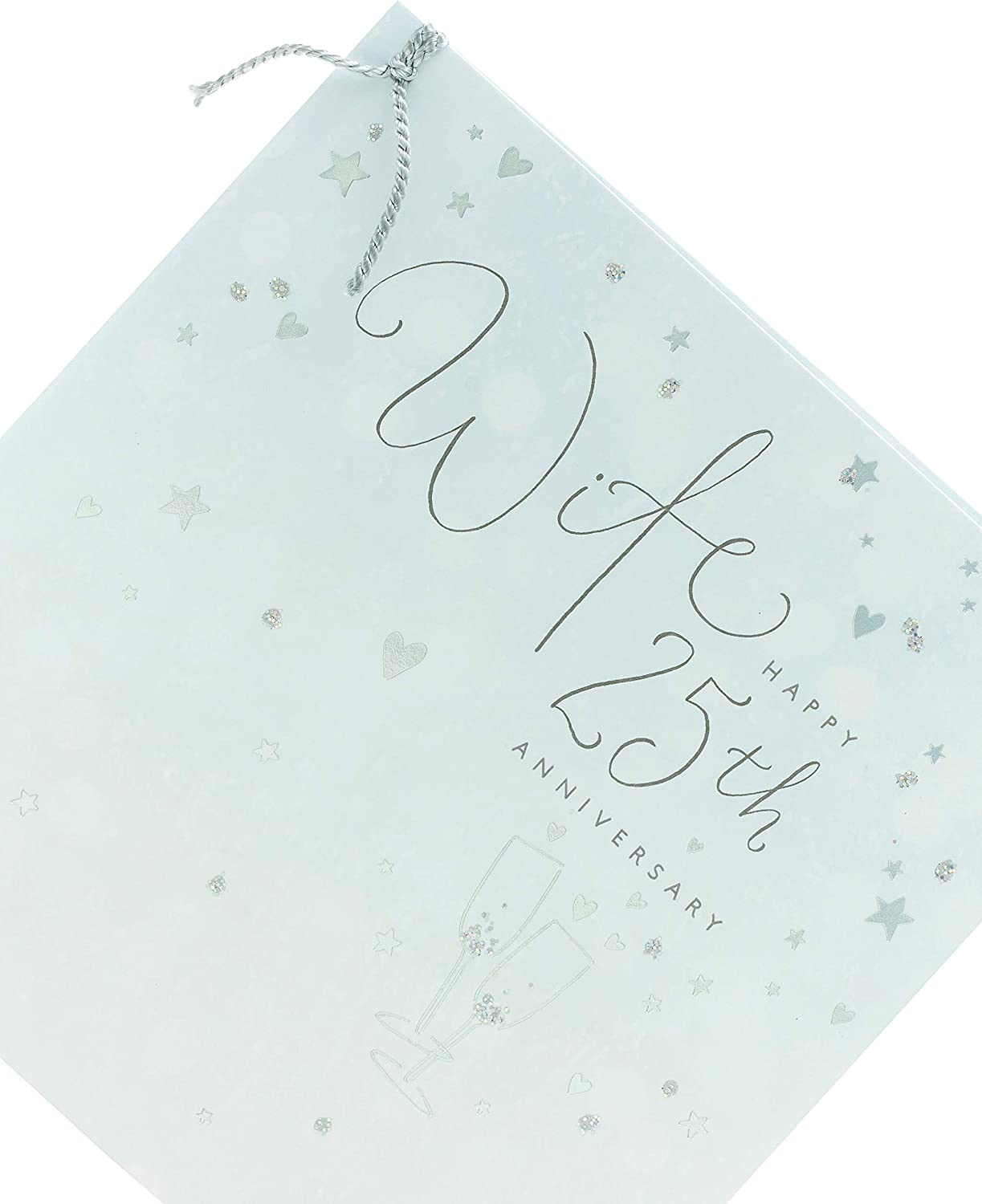 Silver hearts and stars 25th anniversary greeting card by UK Greetings, featuring elegant silver foil design.