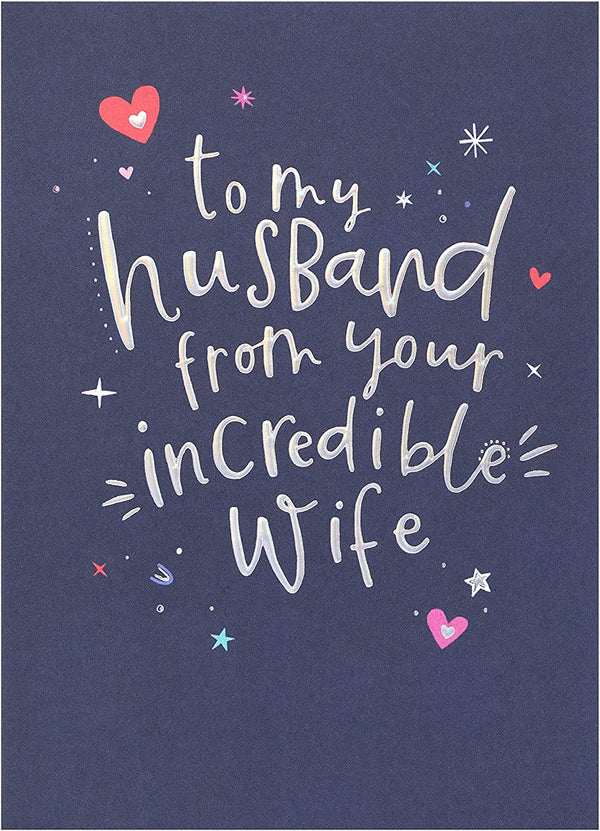 Silver holographic husband birthday greeting card featuring festive design, perfect for celebrating his special day.