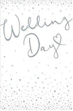 Silver holographic wedding hearts greeting card from UK Greetings, featuring romantic heart designs and "Congrats" text.