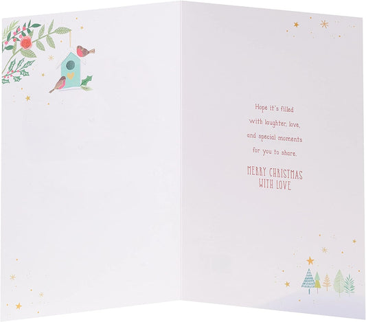 Snow Globe with Robins Christmas greeting card from UK Greetings, featuring festive robin design and holiday scene.