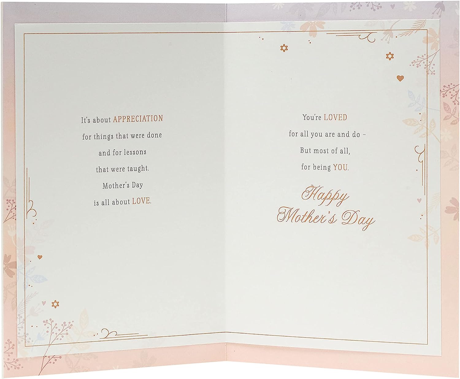 Soft sentimental design Mother's Day greeting card by UK Greetings featuring heartfelt illustrations and warm, caring messages.