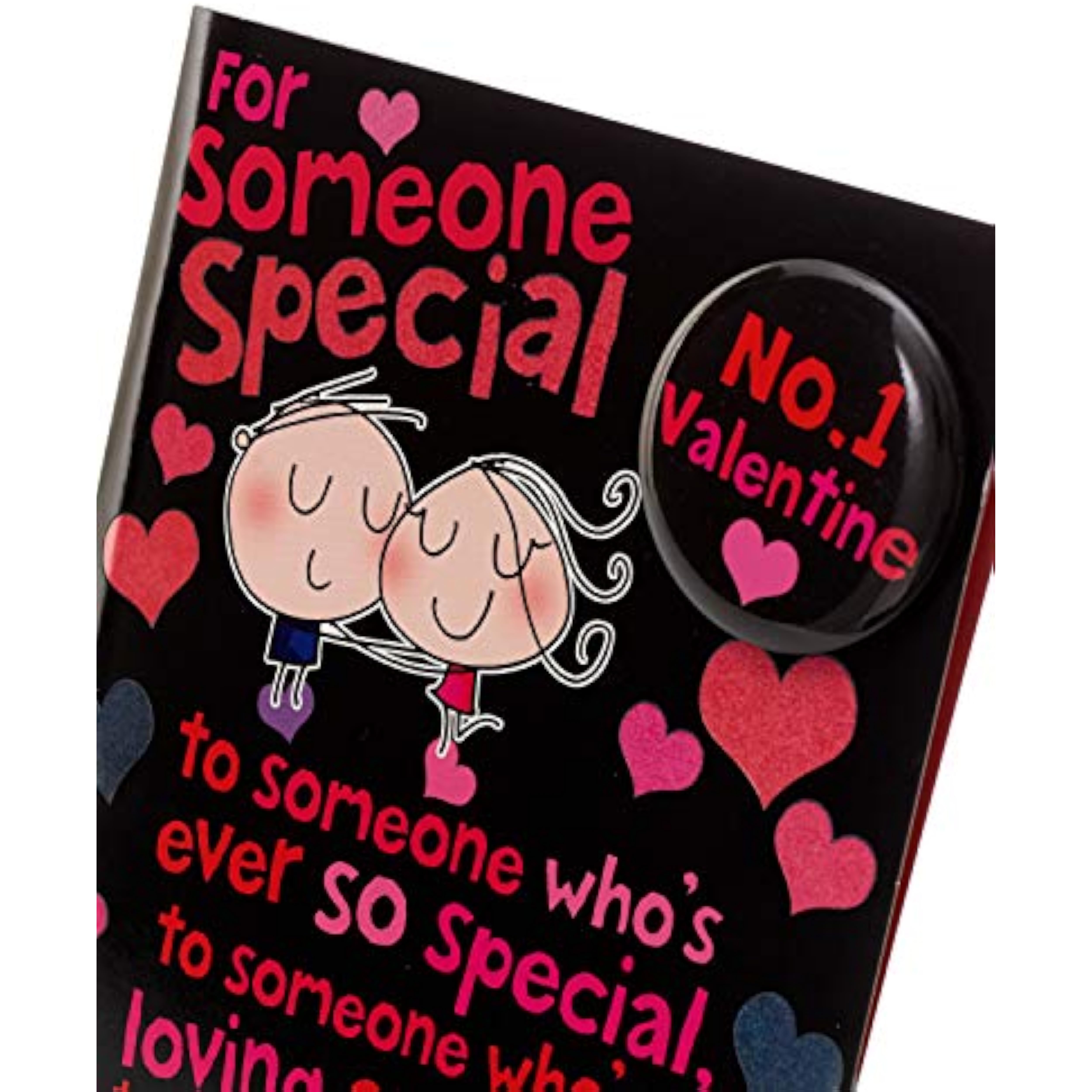 Valentine's Day greeting card for him or her with large text and badge design, includes envelope, by UK Greetings