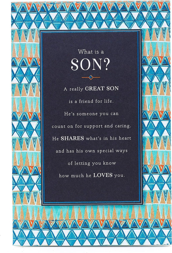 Son birthday greeting card with heartfelt words, featuring colorful design and cheerful message from UK Greetings.