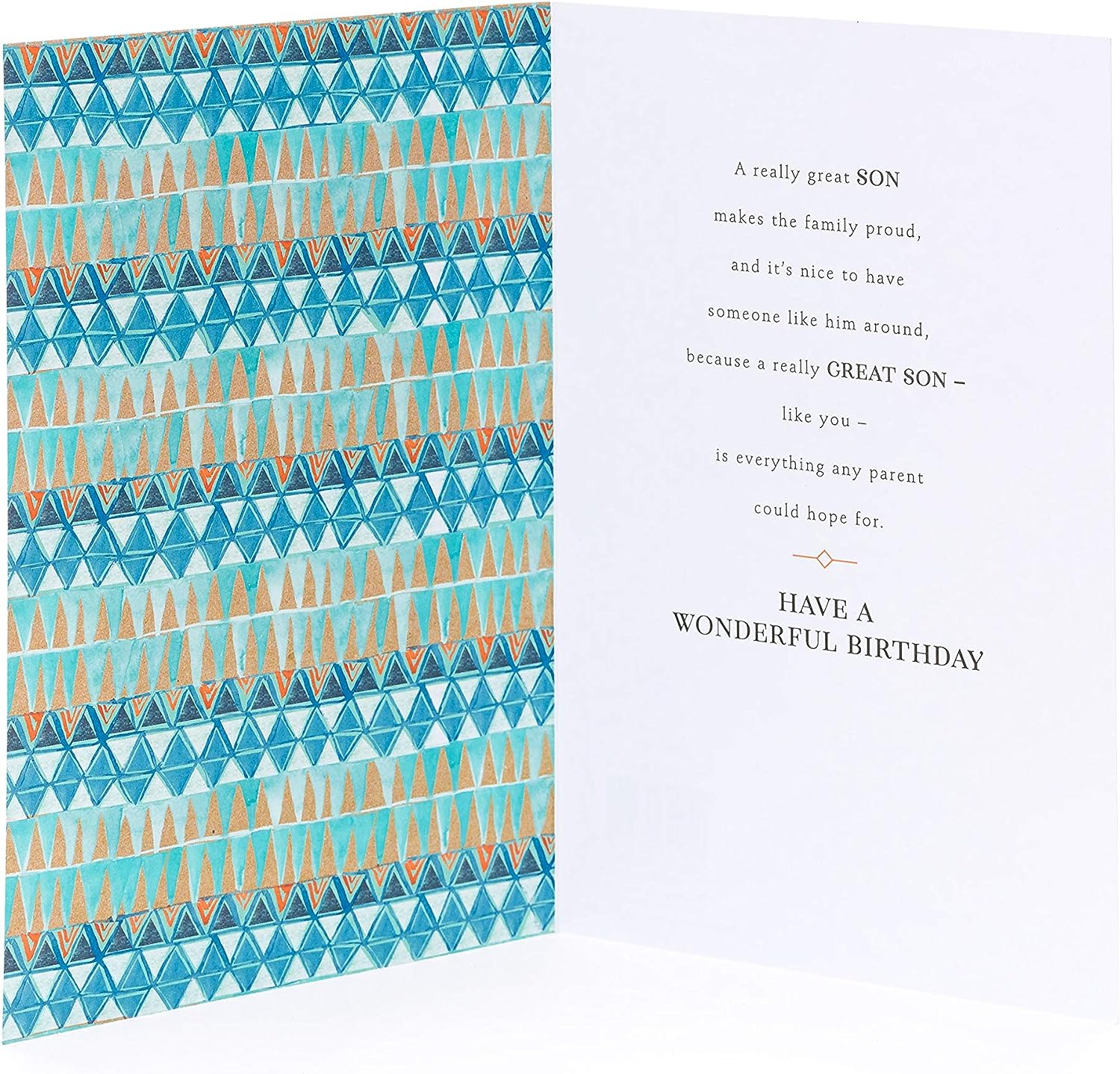 Son birthday greeting card with heartfelt words, featuring colorful design and UK Greetings branding for special celebrations.