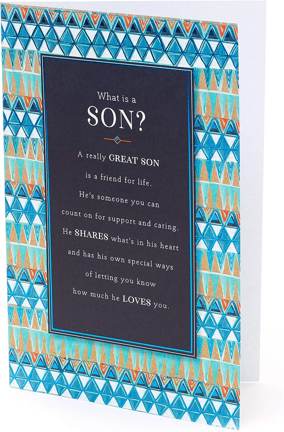 Son birthday greeting card with heartfelt words, featuring colorful design and UK Greetings branding.