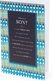 Son birthday greeting card with heartfelt words, featuring colorful design and UK Greetings branding.