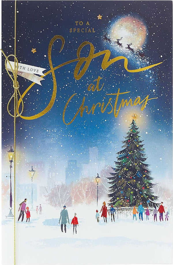 Son Christmas greeting card from UK Greetings featuring festive holiday designs and cheerful message for the occasion.