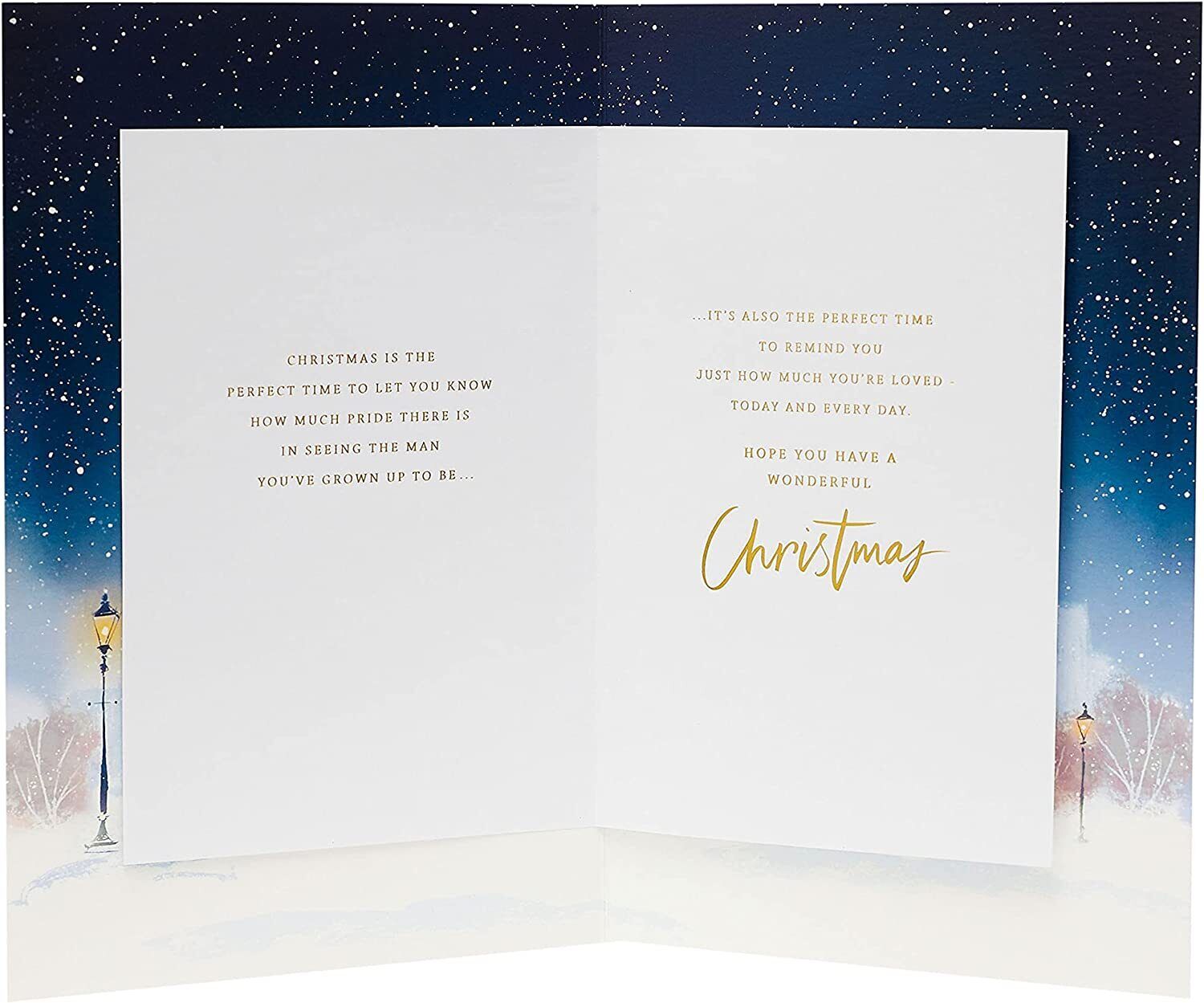 Son Christmas greeting card by UK Greetings featuring festive holiday design and cheerful imagery for the holiday season.