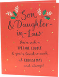 Son and Daughter-in-Law Typography Christmas Card by UK Greetings featuring festive holiday message and decorative design.