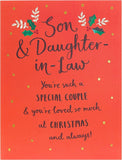 Son and Daughter-in-Law Typography Christmas Card by UK Greetings, featuring festive holiday message and decorative design.