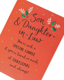 Son and Daughter-in-Law Typography Christmas Card from UK Greetings, featuring festive holiday greeting design on textured paper.