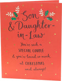 Son and Daughter-in-Law Typography Christmas Card from UK Greetings, featuring festive holiday message and colorful design.