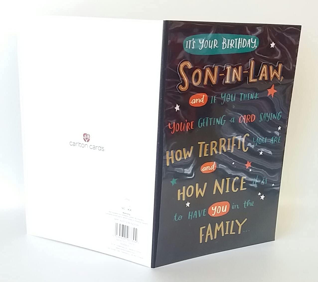 Son-in-Law birthday greeting card by UK Greetings featuring a colorful design and heartfelt message.