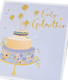 Sparkling Cake Godmother birthday greeting card from UK Greetings with colorful festive design and celebratory message.
