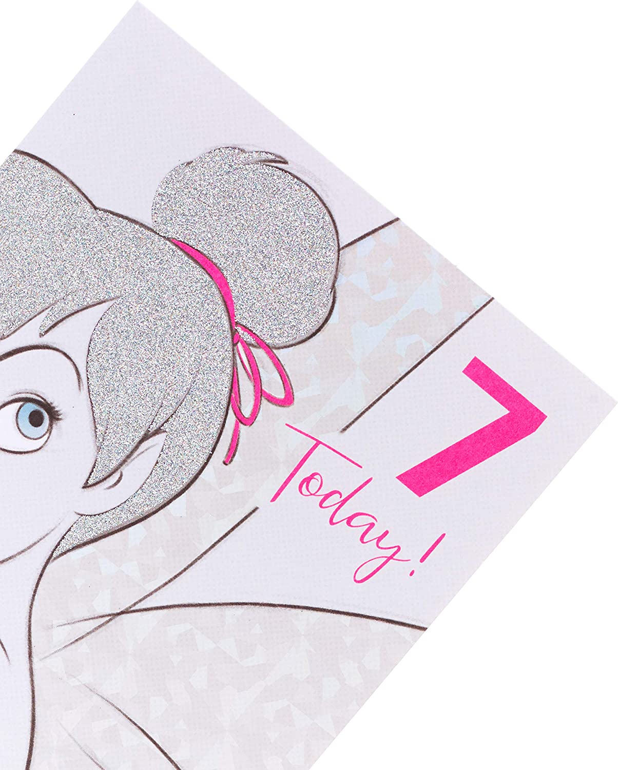 Sparkling Tinker Bell 7th birthday greeting card by UK Greetings featuring a magical fairy design with glitter accents.