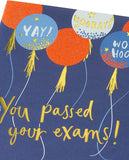 Sparkly balloons exams congratulations greeting card by UK Greetings with festive, glittery balloon illustrations and celebratory design.