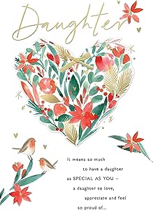 Special Daughter Christmas greeting card with heart foiled embellishments and festive design by UK Greetings.