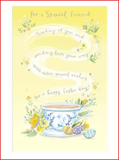 Easter greeting card with love and wishes from UK Greetings, featuring colorful floral and festive design on front.