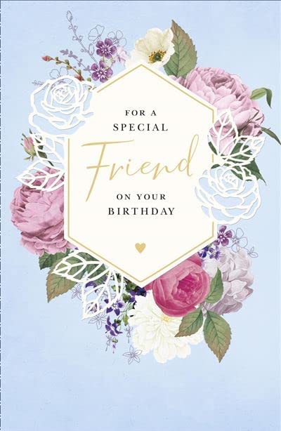 Floral gold birthday greeting card from UK Greetings featuring colorful flower designs and elegant lettering.