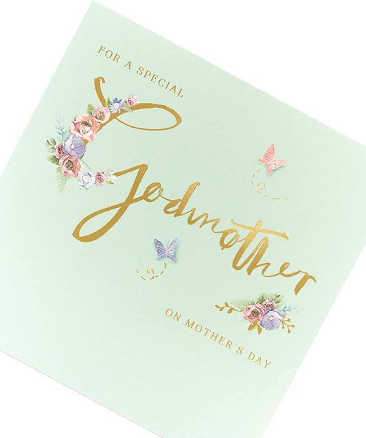 Special Godmother Mother's Day greeting card from UK Greetings, featuring floral design and heartfelt message.