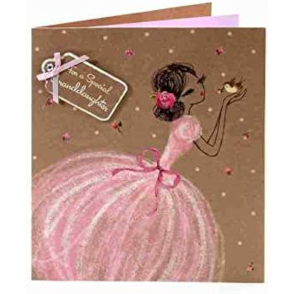 UK Greetings special granddaughter birthday greeting card featuring colorful floral design and heartfelt message inside.