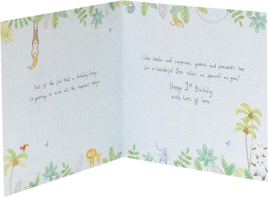 Special Son's 1st Birthday greeting card from UK Greetings with colorful birthday design and festive illustrations.