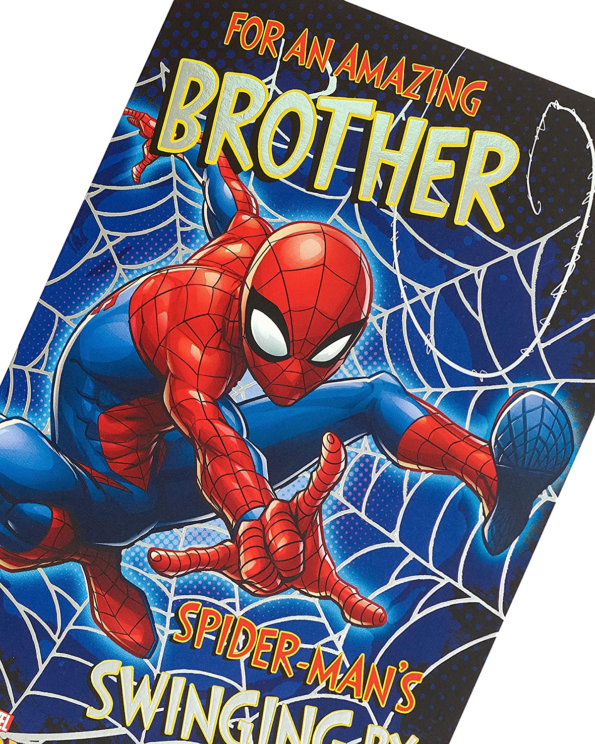 Spider-Man Amazing Brother greeting card by UK Greetings featuring Spider-Man character illustration and colorful design.