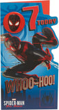 Spider-Man Marvel 7th birthday greeting card for boys featuring Spider-Man in a dynamic pose, ideal for young fans.