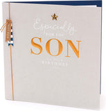 Sentimental son birthday greeting card with star attachment from UK Greetings, featuring colorful design and heartfelt message.