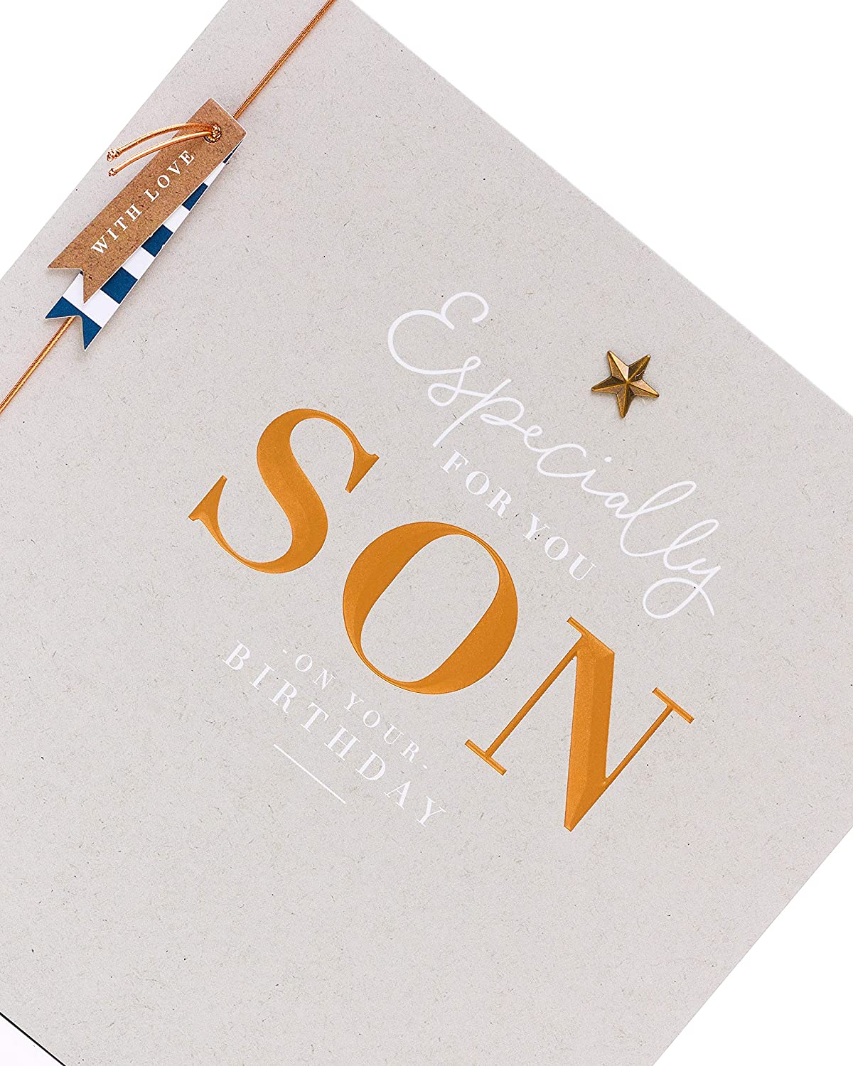 Sentimental Son birthday greeting card with star attachment from UK Greetings, featuring heartfelt message and colorful design.