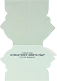 Star Wars The Mandalorian greeting card featuring Mandalorian helmet and characters, perfect for birthday celebrations.