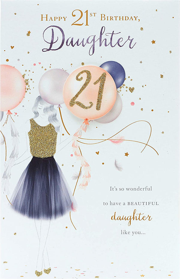 Sparkling 21st Daughter Glitter Greeting Card by UK Greetings featuring festive design and shimmering accents for special birthday wishes.