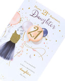 A glittery 21st daughter greeting card from UK Greetings featuring a festive design and elegant lettering.