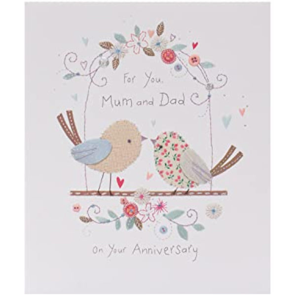 UK Greetings anniversary greeting card featuring a heartfelt design for mum and dad, perfect for celebrating special occasions.